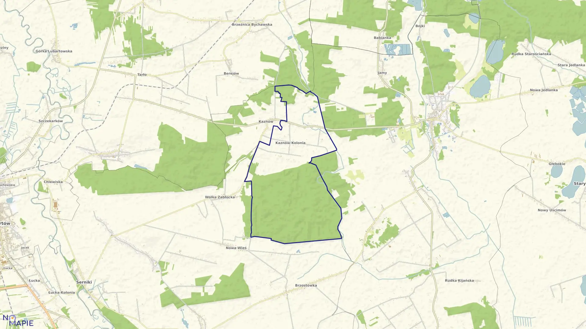Mapa obrębu KAZNÓW KOLONIA w gminie Ostrów Lubelski